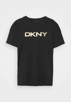 DKNY LACQUER SPARKLE LOGO OVERSIZED TEE - Print T-shirt - Black/gold