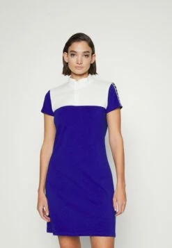 DKNY LOGO MOCKNECK ZIP DRESS - Jersey Dress - Ivory/marine/black