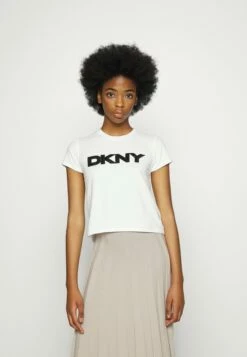 DKNY CROPPED SEQUIN PATCH - Print T-shirt - White