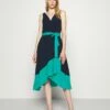 DKNY COLORBLOCK V NECK FAUX WRAP - Day Dress - Spring Navy/teal -Bag Haven Store 0435dad0812b4077a4d4c531bbcbd99f