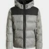 DKNY MIXED MEDIA HOODED PUFFER - Winter Jacket - Silver -Bag Haven Store 04af0e6bb2ed42ab8f65b825b26e28b1