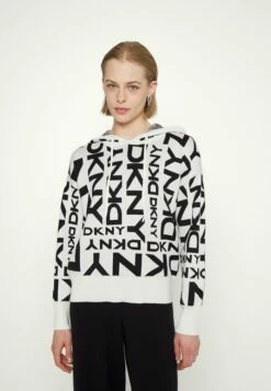 DKNY EXLOPDED HOODIE - Jumper - Ivory/black