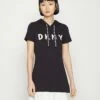 DKNY FLOUNCE LOGO HOODIE DRESS - Shirt Dress - Black/ivory -Bag Haven Store 18203e73c9784febb361efdcf9b3a8fd