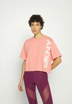 DKNY PIGMENT DYE DISTRESSED CRACKLE LOGO SHORT SLEEVE TEE - Print T-shirt - Sienna