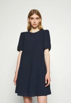 DKNY PUFF SLEEVE TIERED TRAPEZE - Day Dress - Spring Navy