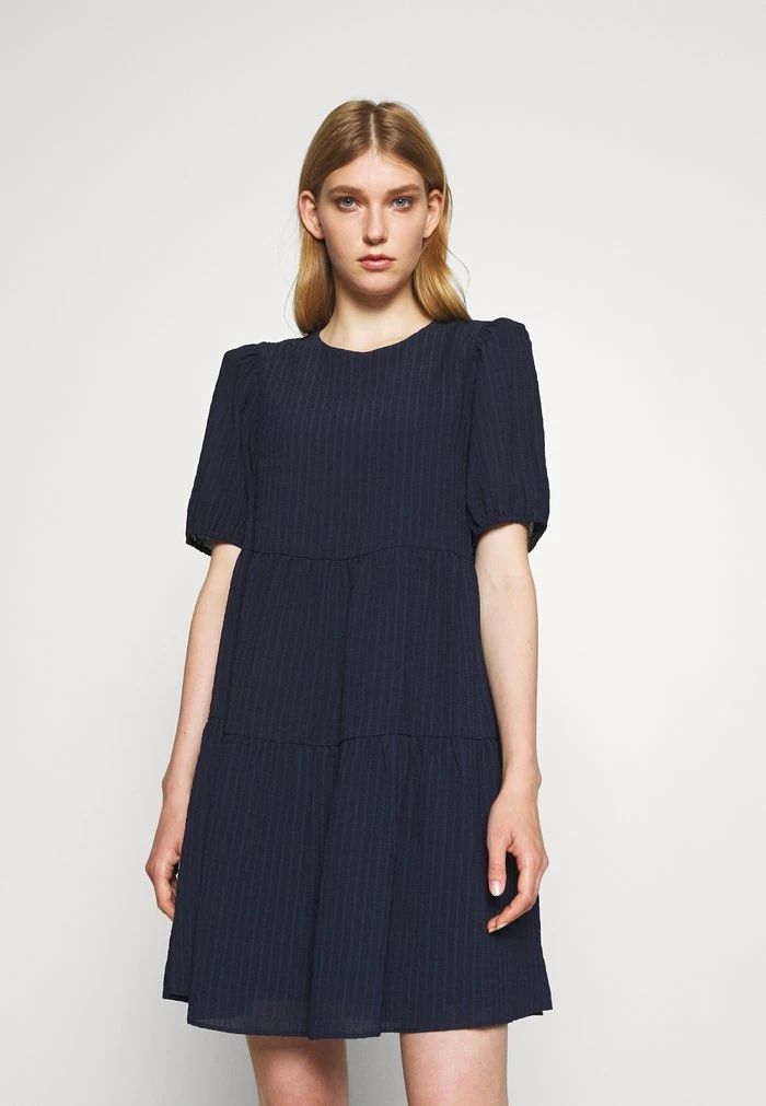 DKNY PUFF SLEEVE TIERED TRAPEZE - Day Dress - Spring Navy 3 DKNY PUFF SLEEVE TIERED TRAPEZE - Day Dress - Spring Navy