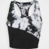 DKNY TIE DYE RACERBACK CROPPED TANK BUILT IN BRA - Top - Black -Bag Haven Store 208cf84feddf485ba84ee5a24aa78e1a