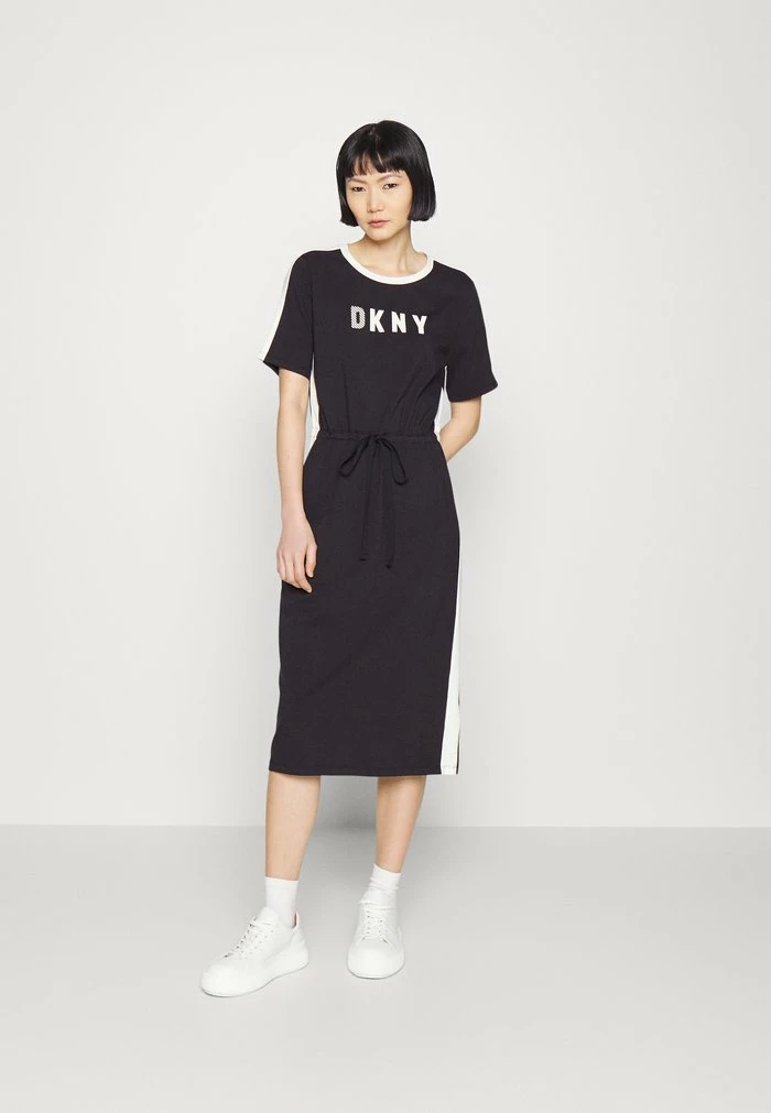 DKNY COLORBLOCK TIE WAIST LOGO DRESS - Jersey Dress - Black/ivory 3 DKNY COLORBLOCK TIE WAIST LOGO DRESS - Jersey Dress - Black/ivory