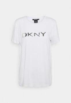 DKNY BOX LOGO - Print T-shirt - White/metallic Silver