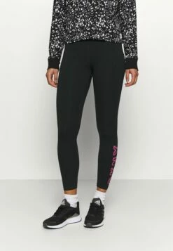 DKNY HIGH WAIST 7/8 LEGGINGWITH PRINTED SIDE LOGOS - Leggings - Black