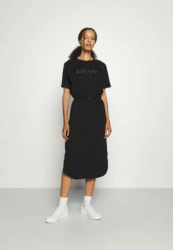 DKNY LOGO DRAWSTRING DRESS - Jersey Dress - Black