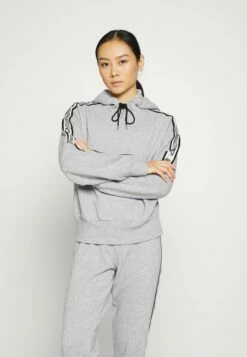 DKNY LOGO TAPE CROPPED HOODIE - Hoodie - Pearl Grey Heather