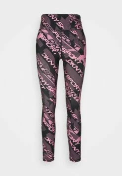 DKNY LOGO ARCHES HIGH WAIST 7/8 POCKETS - Leggings - Black/bubblegum