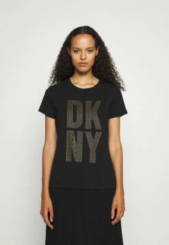 DKNY STACKED GROMMET LOGO - Print T-shirt - Black