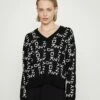 DKNY NECK EXPLODED LOGO SWEATER - Jumper - Black/ivory -Bag Haven Store 3c0d79635b4d4efb96c29ae973e674fd