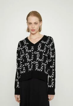 DKNY NECK EXPLODED LOGO SWEATER - Jumper - Black/ivory
