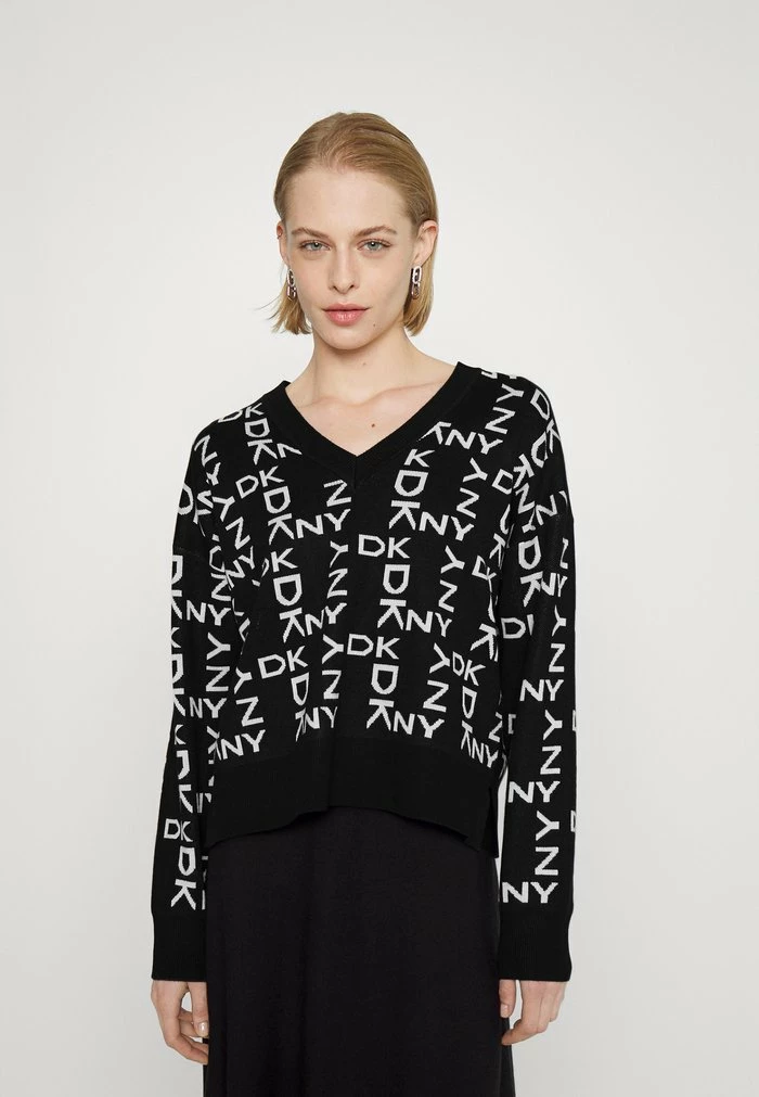 DKNY NECK EXPLODED LOGO SWEATER - Jumper - Black/ivory 3 DKNY NECK EXPLODED LOGO SWEATER - Jumper - Black/ivory