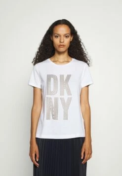 DKNY STACKED GROMMET LOGO - Print T-shirt - White