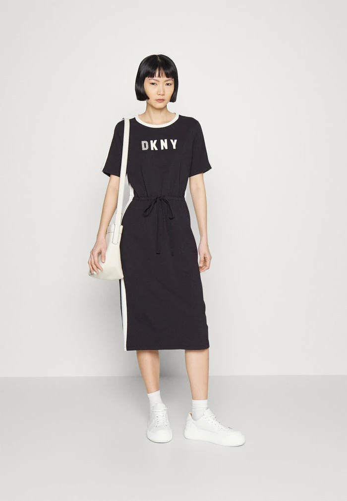 DKNY COLORBLOCK TIE WAIST LOGO DRESS - Jersey Dress - Black/ivory 4 DKNY COLORBLOCK TIE WAIST LOGO DRESS - Jersey Dress - Black/ivory - Image 2