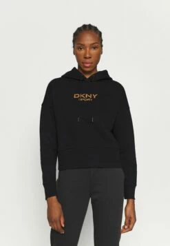 DKNY TIGER KING PRINTED EMBROIDERY CROPPED HOODIE - Hoodie - Black