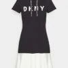 DKNY FLOUNCE LOGO HOODIE DRESS - Shirt Dress - Black/ivory -Bag Haven Store 55084346c4e840edb55ee73d625cee58