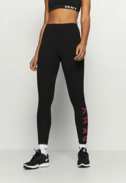 DKNY HIGH WAIST FULL LENGTHSTRIPED LOGO - Leggings - Lazer Pink