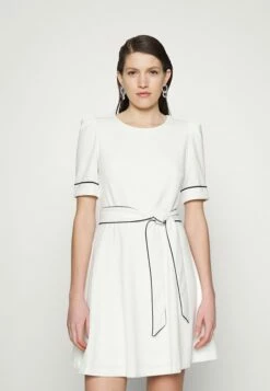 DKNY SHORT PUFF SLEEVE BELTED FIT AND FLARE - Day Dress - Ivory/spring Navy