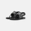 DKNY AMBER SLINGBACK FLAT THONG - T-bar Sandals - Black/gunmetal -Bag Haven Store 643dc5476c6349959fdac240b8b7ac57