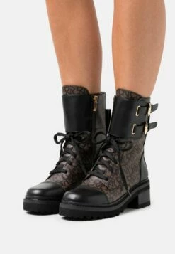 DKNY BART COMBAT BOOT BUCKLE - Lace-up Ankle Boots - Brown/black