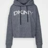 DKNY EXPLODED LOGO CROPPED HOODIE - Hoodie - Black Heahter/silver-coloured -Bag Haven Store 6624adfb66bf4ee5b2bf48069df003db