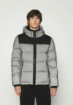 DKNY MIXED MEDIA HOODED PUFFER - Winter Jacket - Silver
