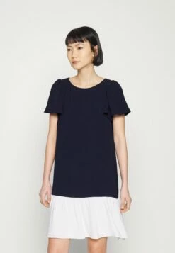 DKNY FLUTTER SLEEVE AND HEM TRAPEZE - Day Dress - Ivory/spring Navy