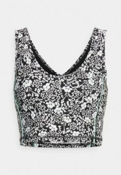 DKNY GARDEN PARTY PRINT V-NECK CROPPED - Medium Support Sports Bra - Black/white