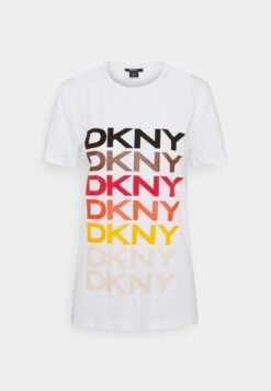 DKNY MULTIPLE LOGO - Print T-shirt - White/sunset/paradise Red