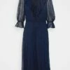 DKNY CINCHED BALLOON SLEEVE RUFFLE MIDI - Day Dress - Spring Navy -Bag Haven Store 8d020746e11c4c9d8e57a470ee1737d2