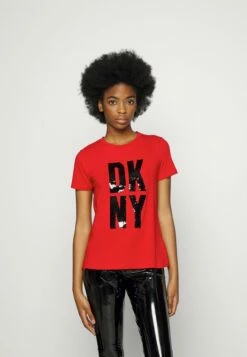 DKNY STACKED SEQUIN LOGO - Print T-shirt - Rudolph Red/black