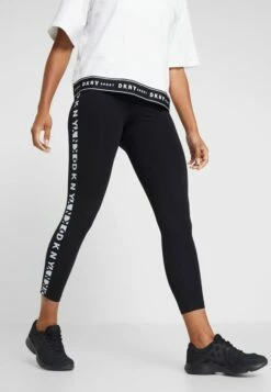 DKNY TWO TONE LOGO HIGH WAIST LEGGING - Leggings - Black