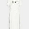 DKNY COLORBLOCK TIE WAIST LOGO DRESS - Jersey Dress - Ivory/black -Bag Haven Store 9c3b16d10daa49c6948ec34619eef780