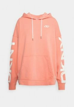DKNY PIGMENT DYE DISTRESSED CRACKLE LOGO RELAXED FIT HOODIE - Sweatshirt - Sienna
