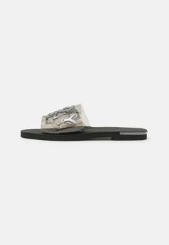 DKNY LOGO FLA SLIDE - Mules - Smoke Black