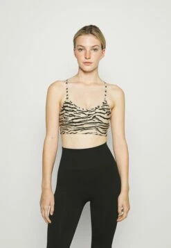 DKNY TIGER KING PRINT STRAPPY BACK BRA REMOVEABLE CUPS - Light Support Sports Bra - Latte