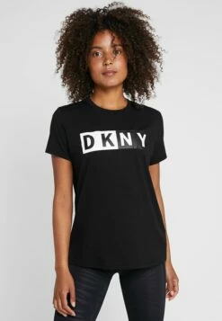 DKNY CREW NECK SHORT SLEEVE TWO TONE LOGO - Print T-shirt - Black