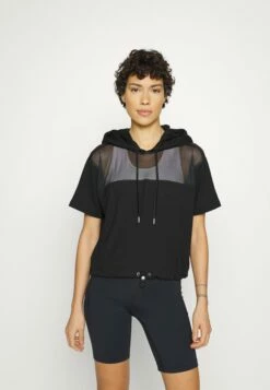 DKNY BLOCKED SHORT SLEEVE HOODIE - Hoodie - Black