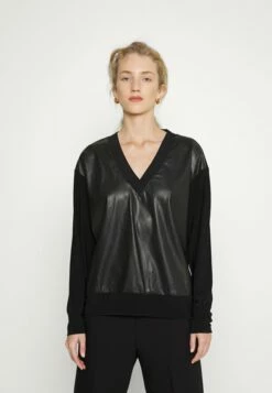 DKNY V NECK FRONT - Long Sleeved Top - Black