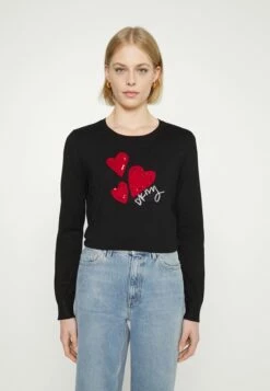DKNY SEQUIN HEART CREWNECK - Jumper - Black/rudolph Red