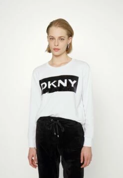 DKNY SEQUIN BOX CUT OUT LOGO - Sweatshirt - White