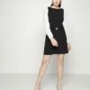DKNY COMBO SLEEVE FIT AND FLARE - Day Dress - Black/ivory -Bag Haven Store d20e83079d334089872e01a711a40b73