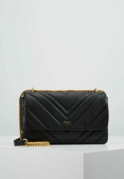 DKNY VIVIAN DOUBLE FLAP - Handbag - Black/gold
