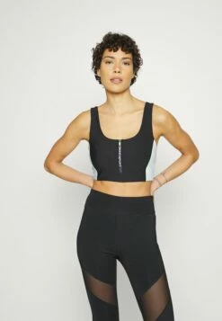 DKNY COLORBLOCK SCOOP NECK BRA LOGO ZIPPER - Light Support Sports Bra - Halogen