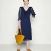 DKNY CINCHED BALLOON SLEEVE RUFFLE MIDI - Day Dress - Spring Navy -Bag Haven Store d4f8e86e9eff4093b961ba7fcf49d243